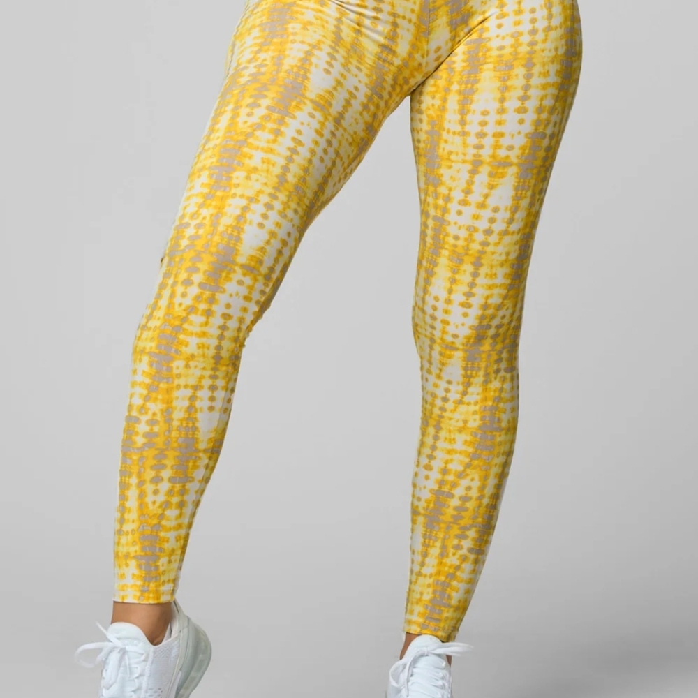 Vibrant Yellow and White Abstract Leggings